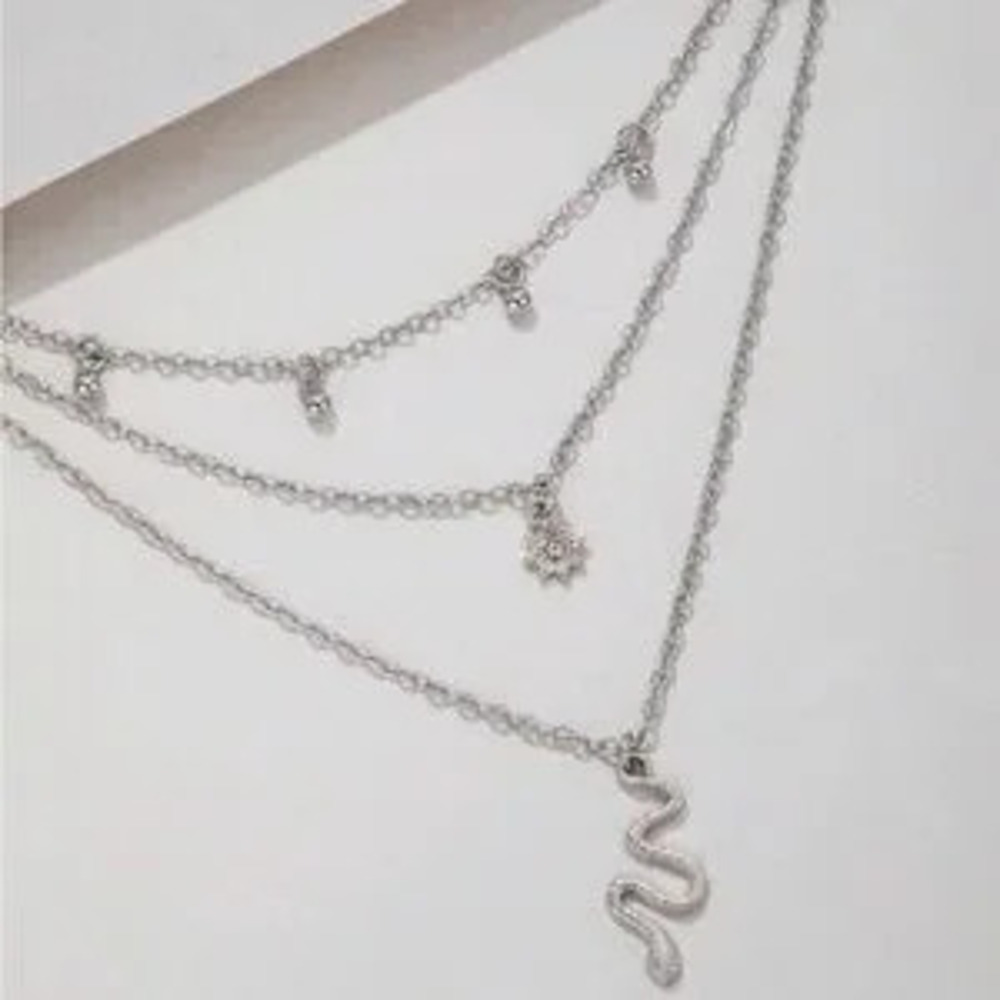 Silver Rhinestone Snake Layered Necklace - Picture 2 of 2